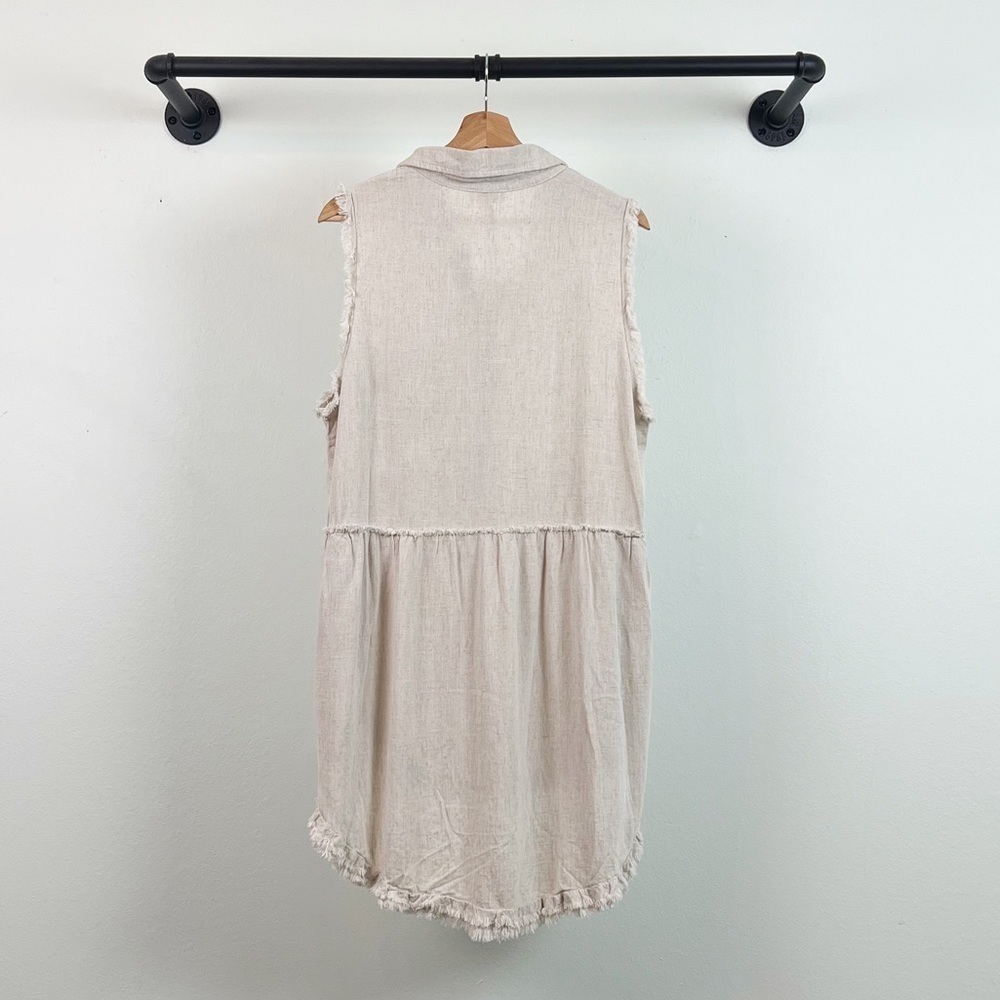 NWT Umgee Linen Blend Sleeveless Frayed Tunic Top Tan - Picture 4 of 5